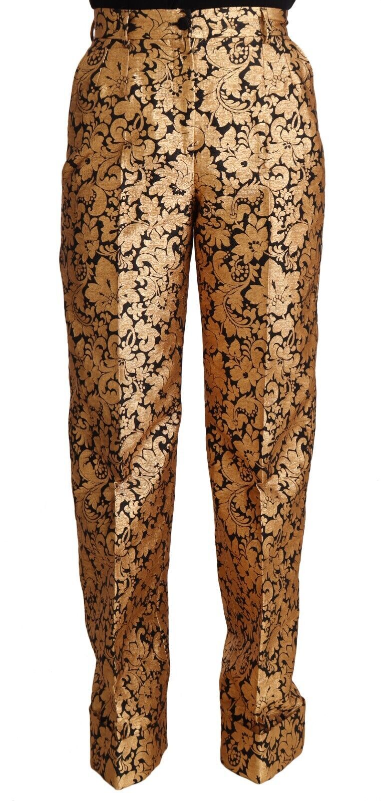 - Elegant Floral Jacquard High Waist Trousers