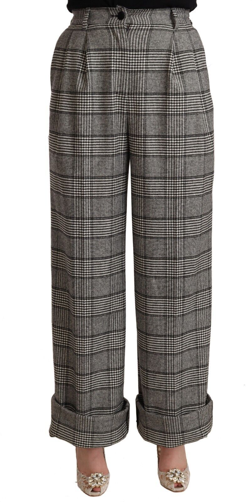 - Elegant High Waist Straight Trousers In Grey