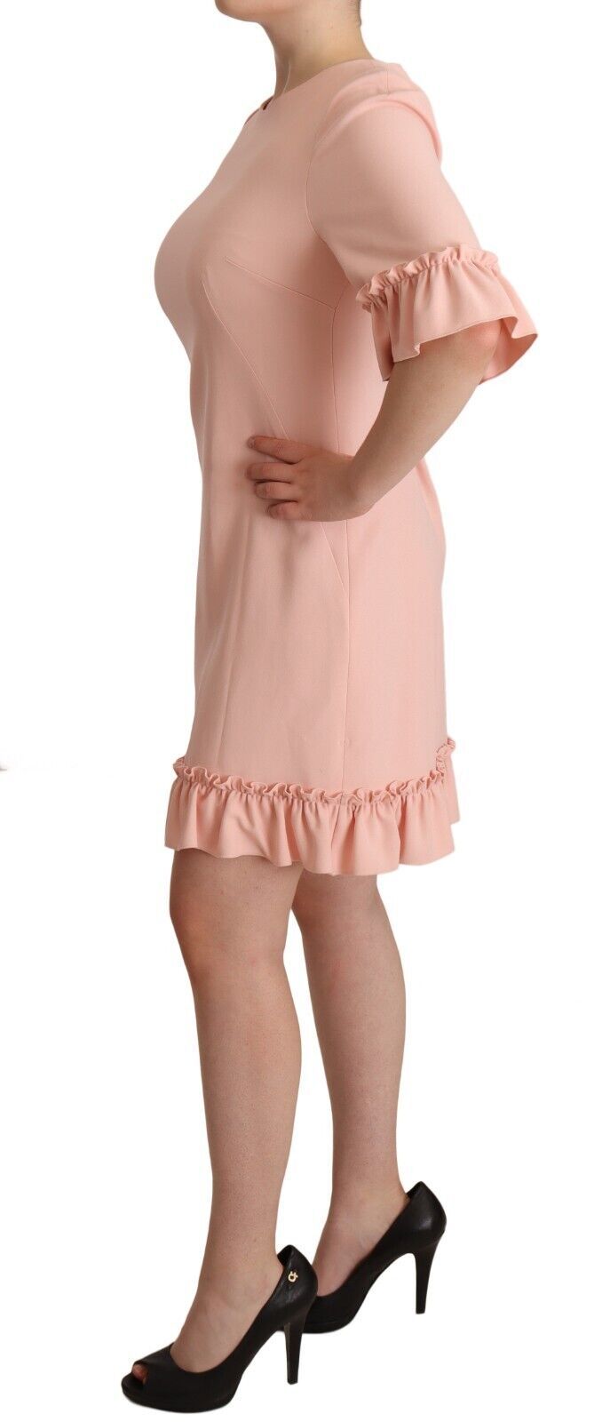 - Ruffled Sleeve Sheath Dress in Pink