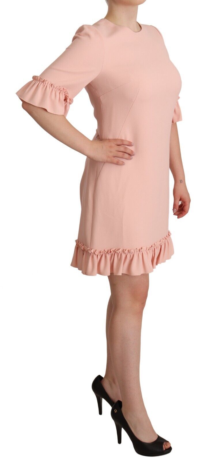 - Ruffled Sleeve Sheath Dress in Pink