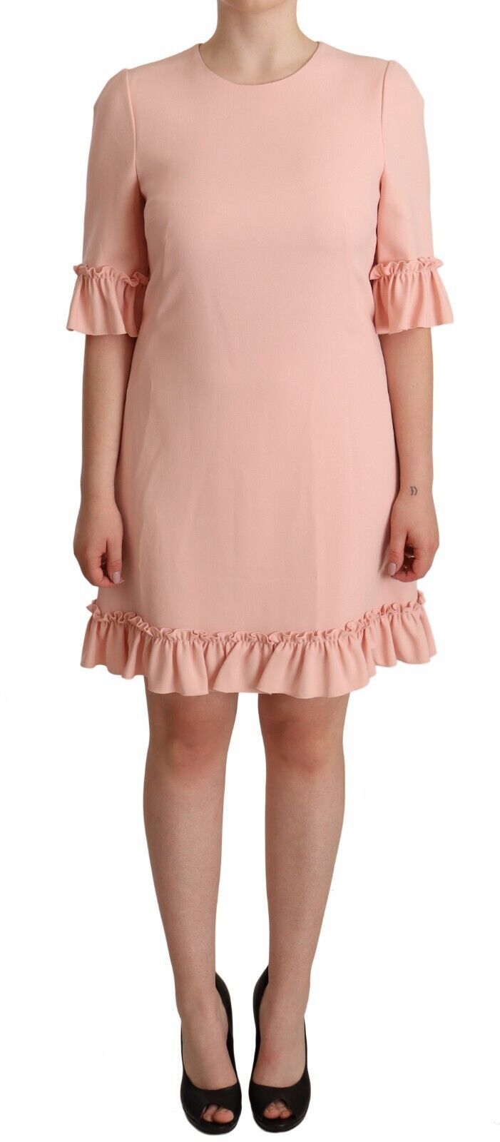 - Ruffled Sleeve Sheath Dress in Pink