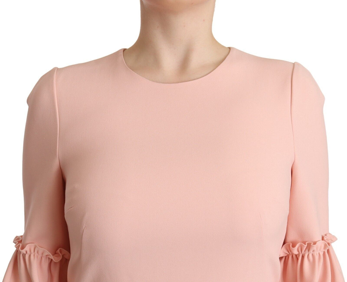 - Ruffled Sleeve Sheath Dress in Pink