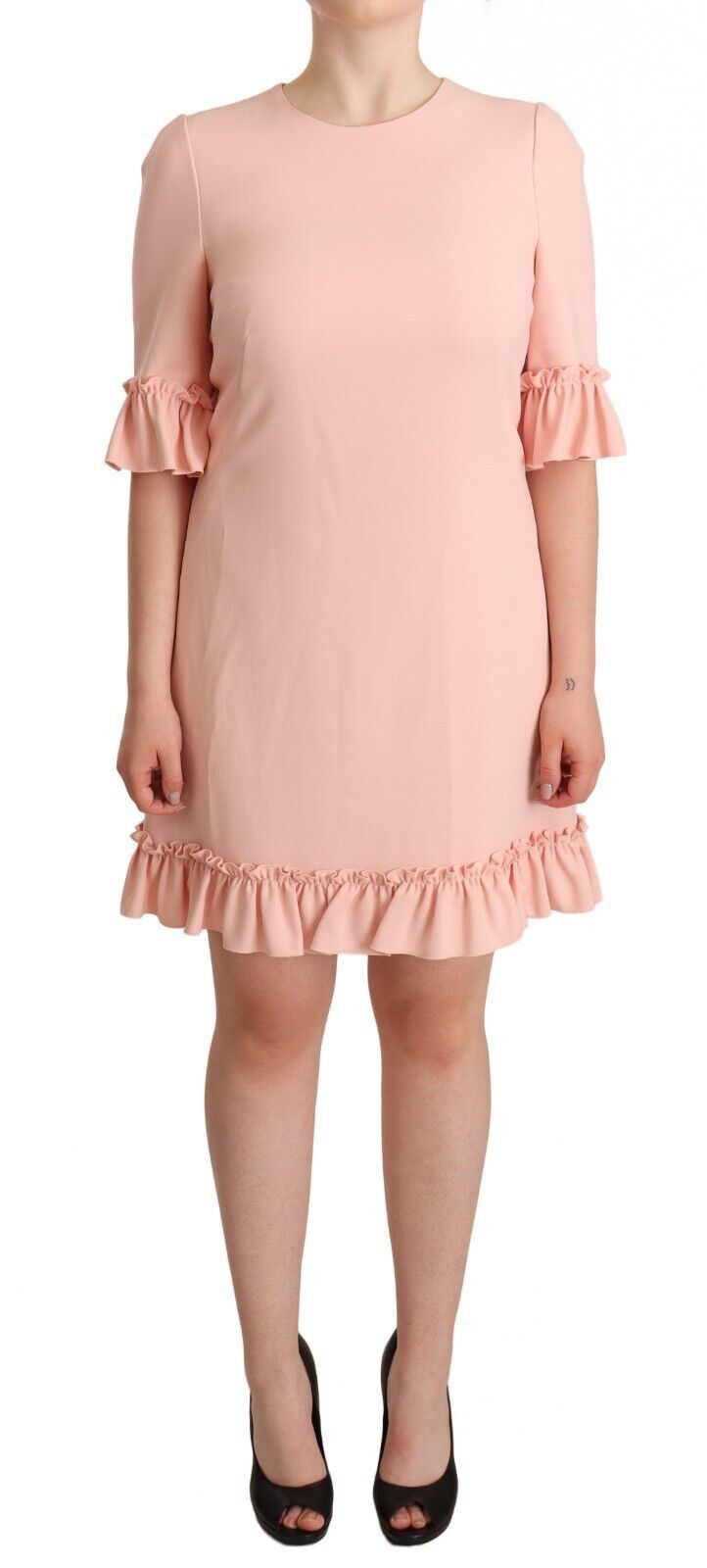 - Ruffled Sleeve Sheath Dress in Pink