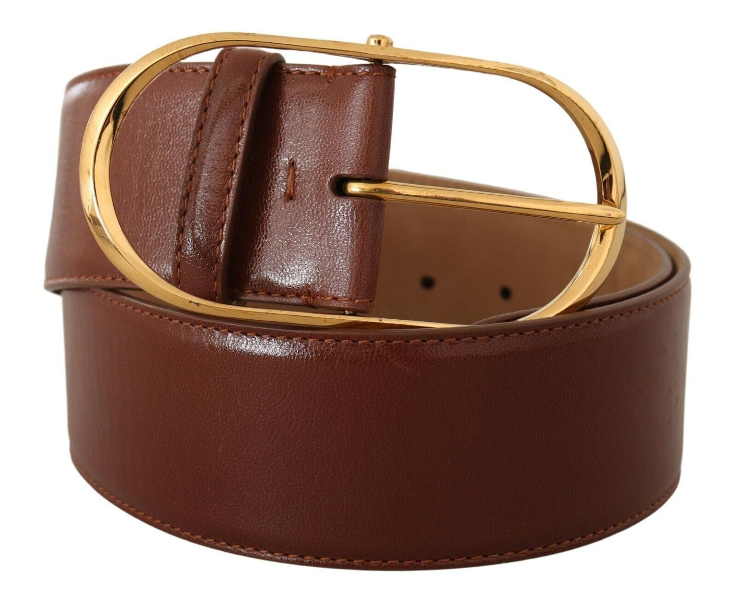 - Elegant Brown Leather Belt with Gold Buckle