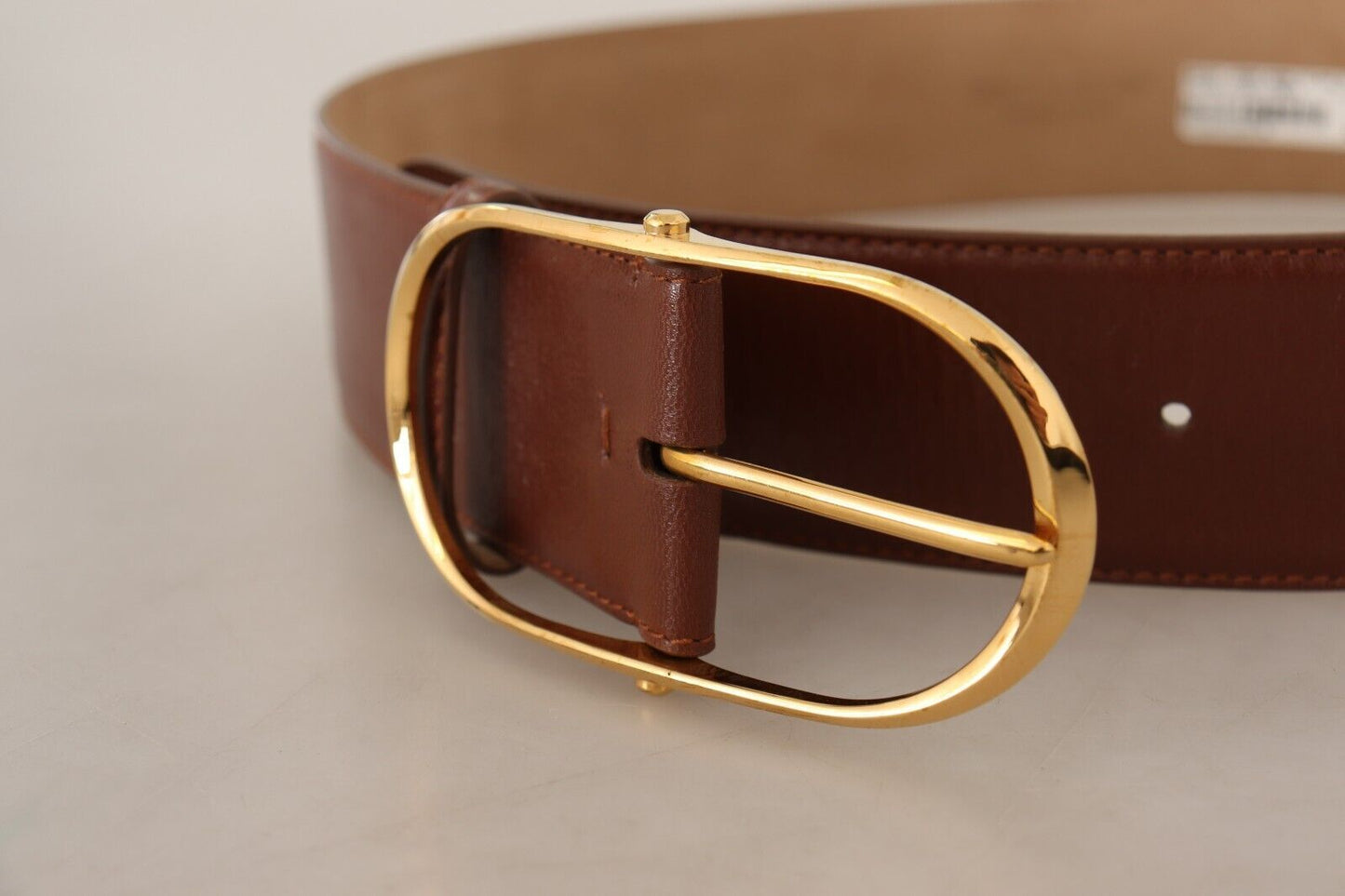 - Elegant Brown Leather Belt with Gold Buckle