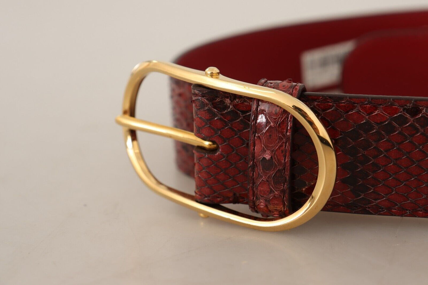 - Red Snakeskin Leather Belt with Gold Buckle