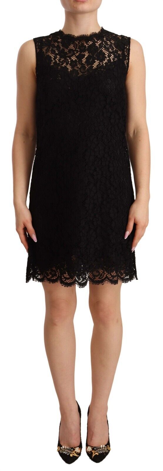 - Elegant Floral Lace Sheath Dress in Black