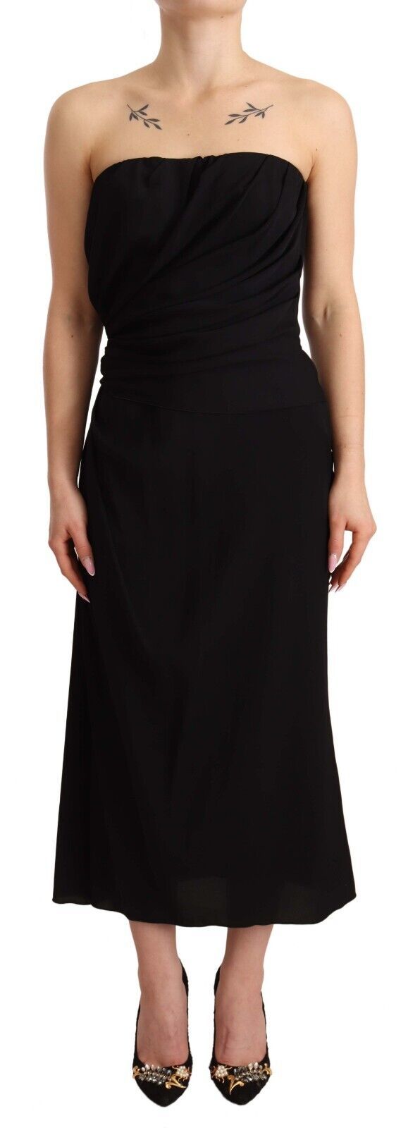 - Elegant Strapless Silk Midi Dress