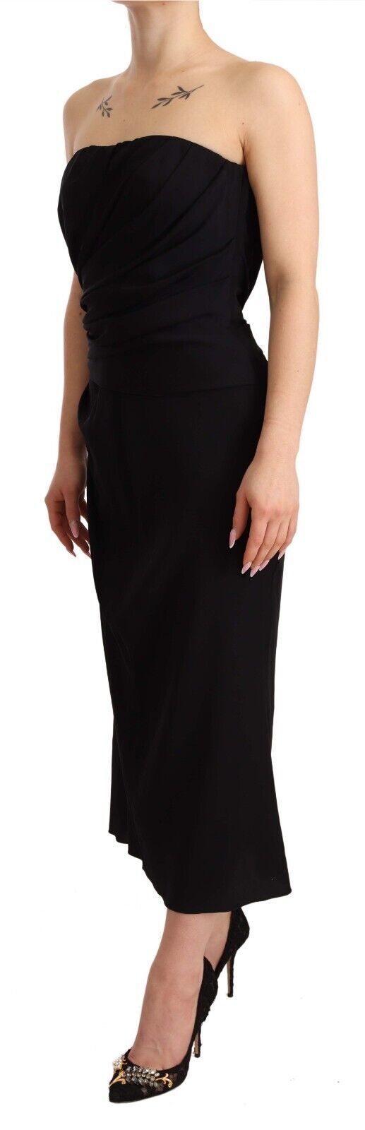 - Elegant Strapless Silk Midi Dress