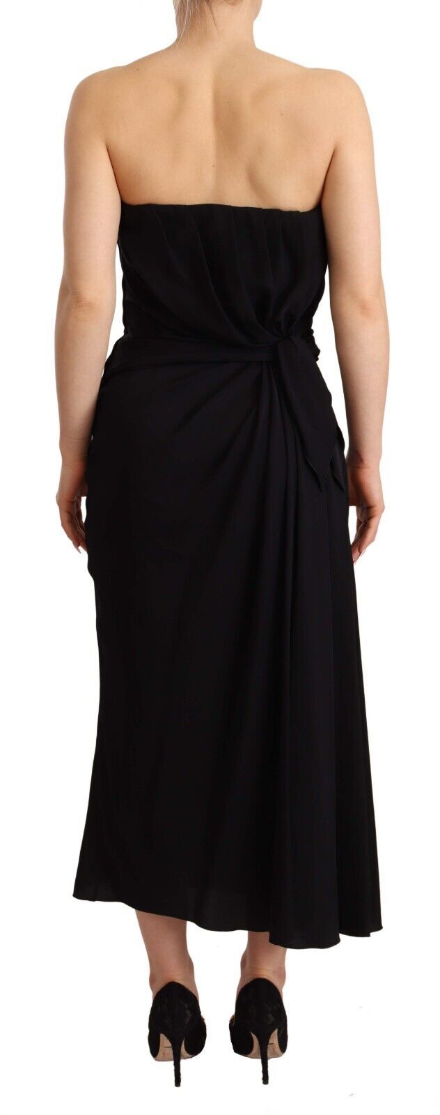- Elegant Strapless Silk Midi Dress