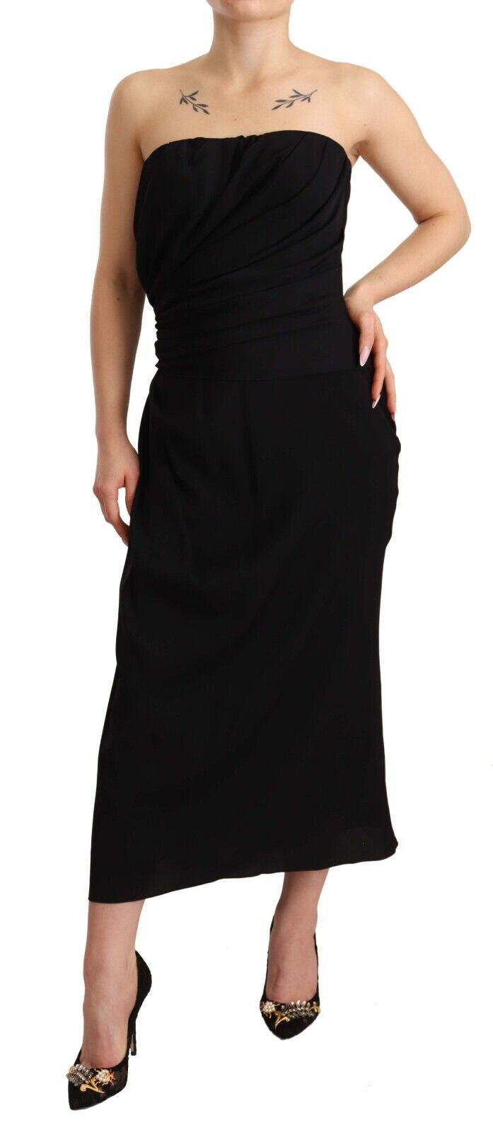 - Elegant Strapless Silk Midi Dress