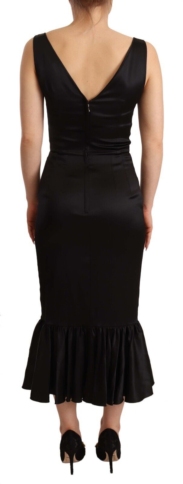 - Elegant Black Silk Midi Sheath Dress