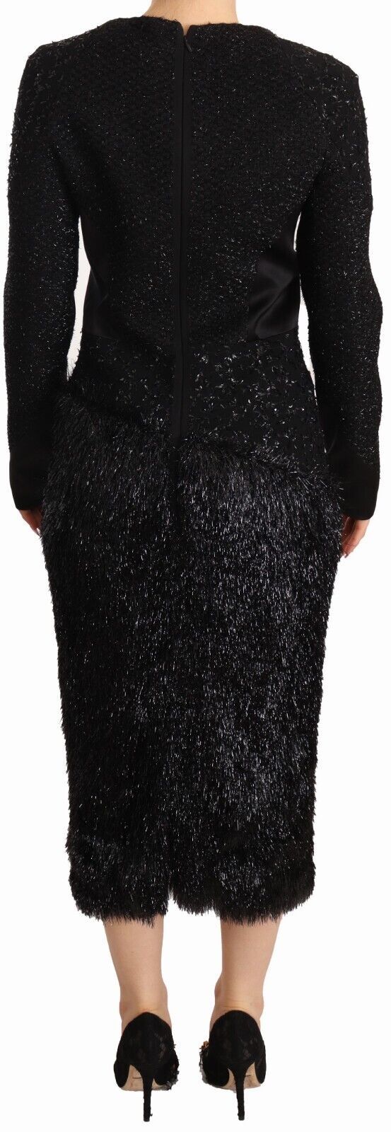 - Elegant Black Embellished Sheath Midi Dress