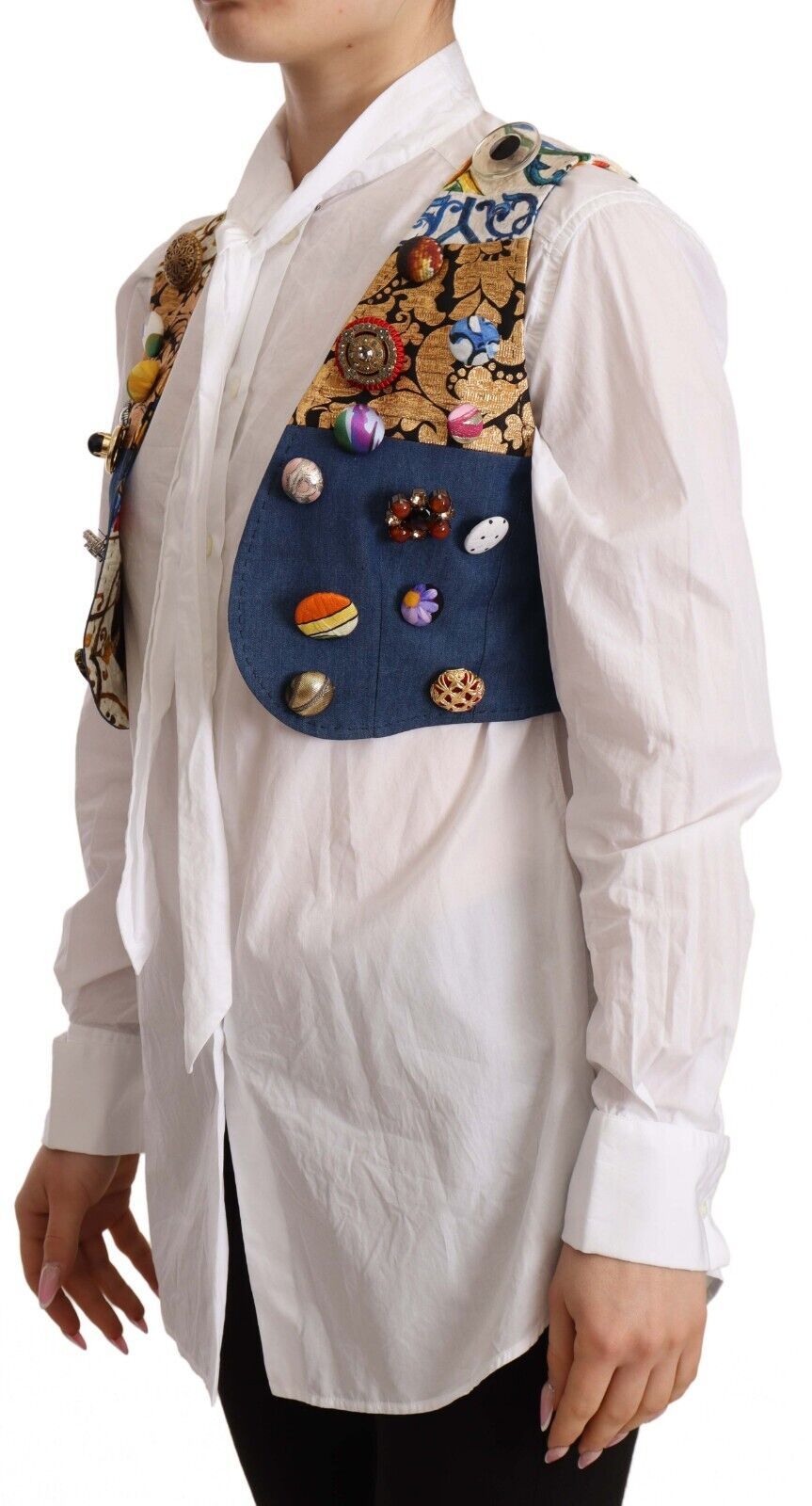 - Multicolor Cropped Vest Top with Button Accents