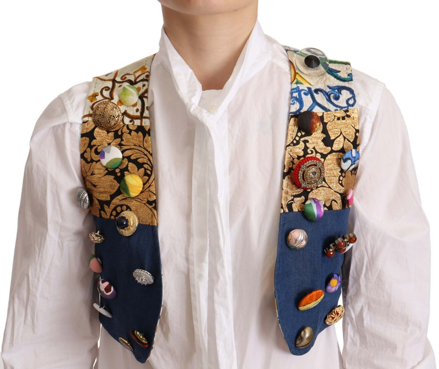 - Multicolor Cropped Vest Top with Button Accents