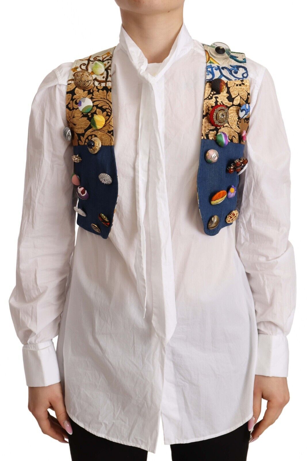 - Multicolor Cropped Vest Top with Button Accents