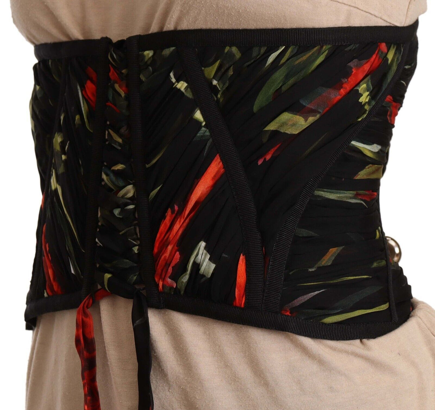 - Elegant Black Silk Corset Belt Top