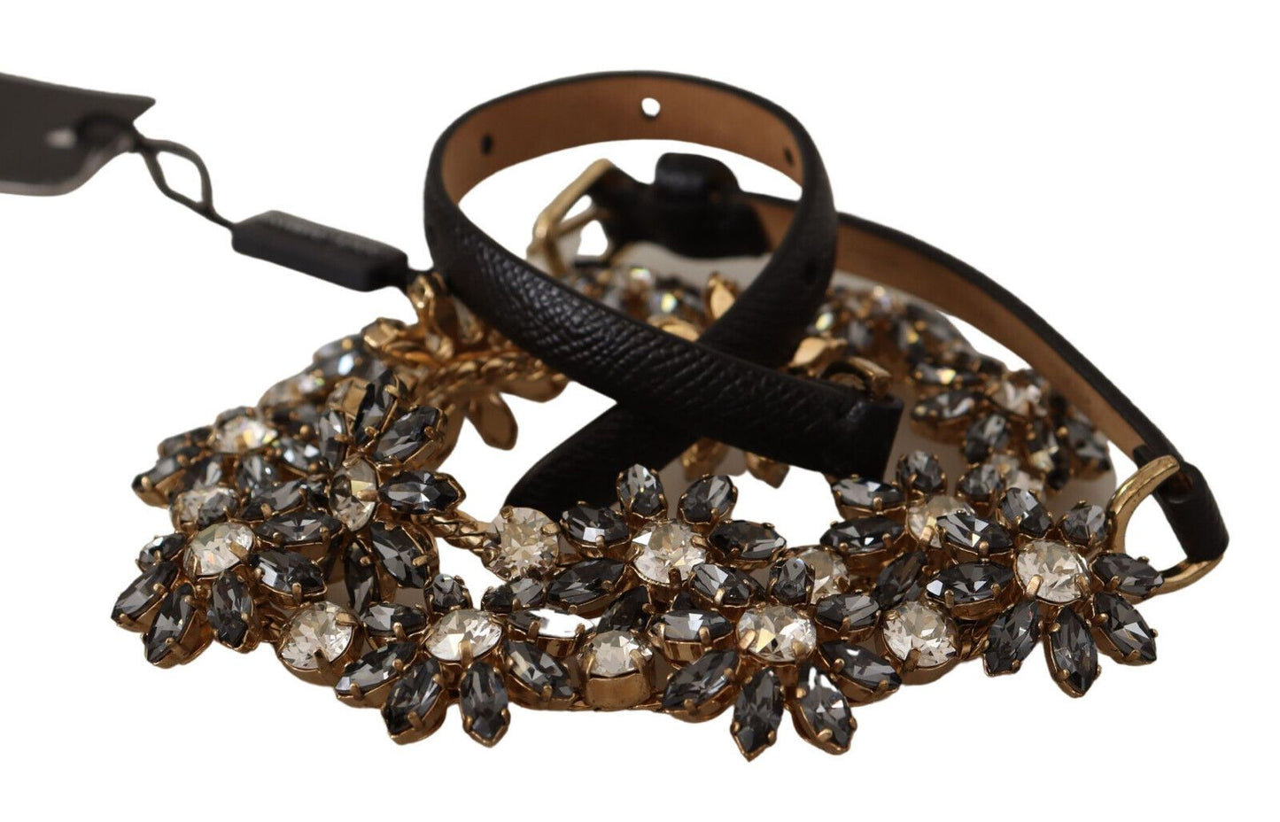 - Elegant Crystal Daisy Chain Leather Belt