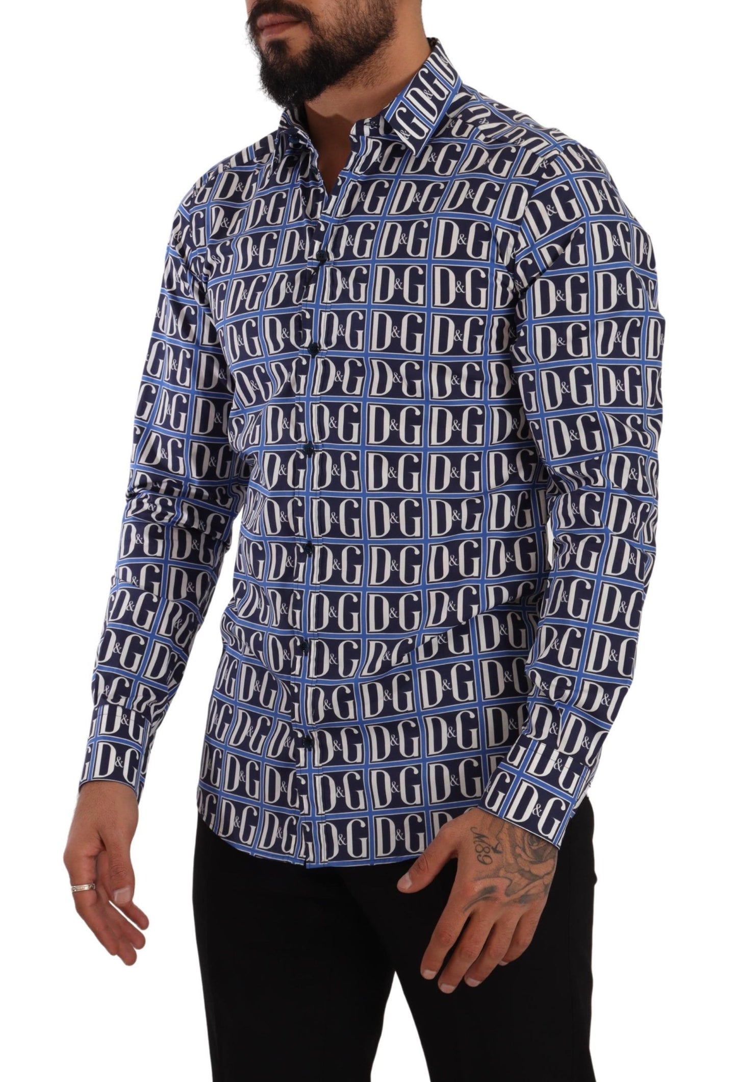 - Slim Fit Blue Logo Cotton Shirt