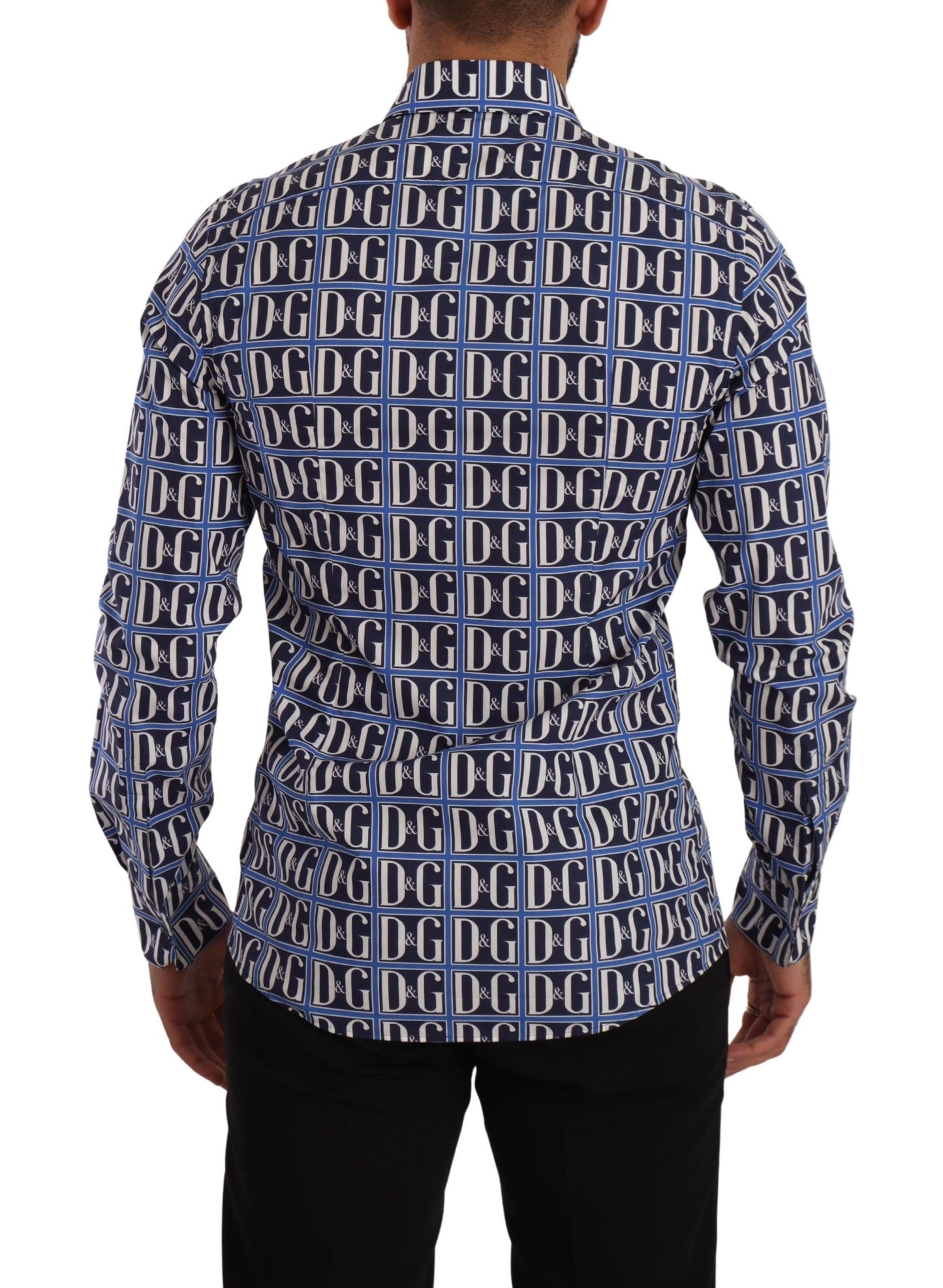 - Slim Fit Blue Logo Cotton Shirt