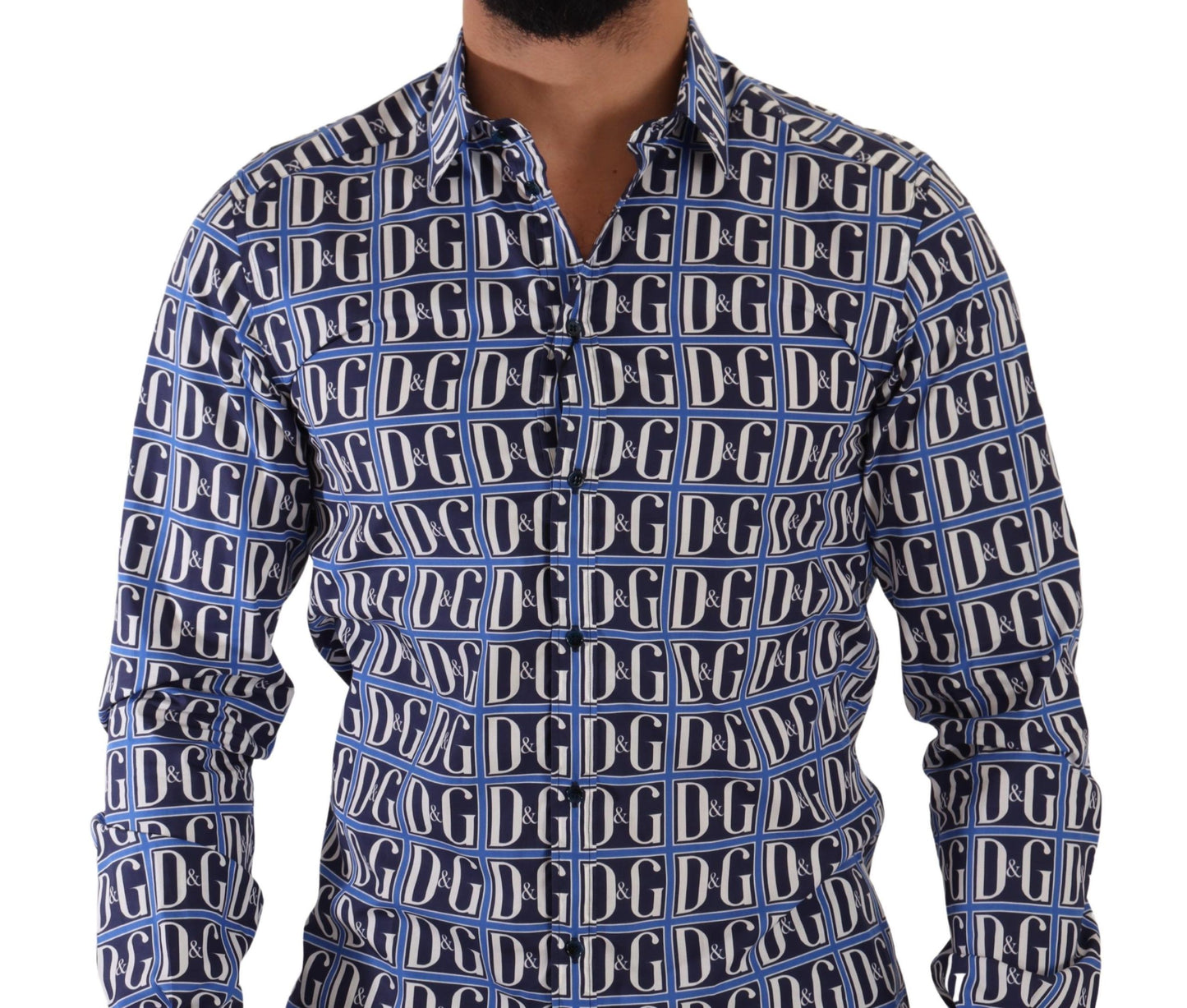 - Slim Fit Blue Logo Cotton Shirt