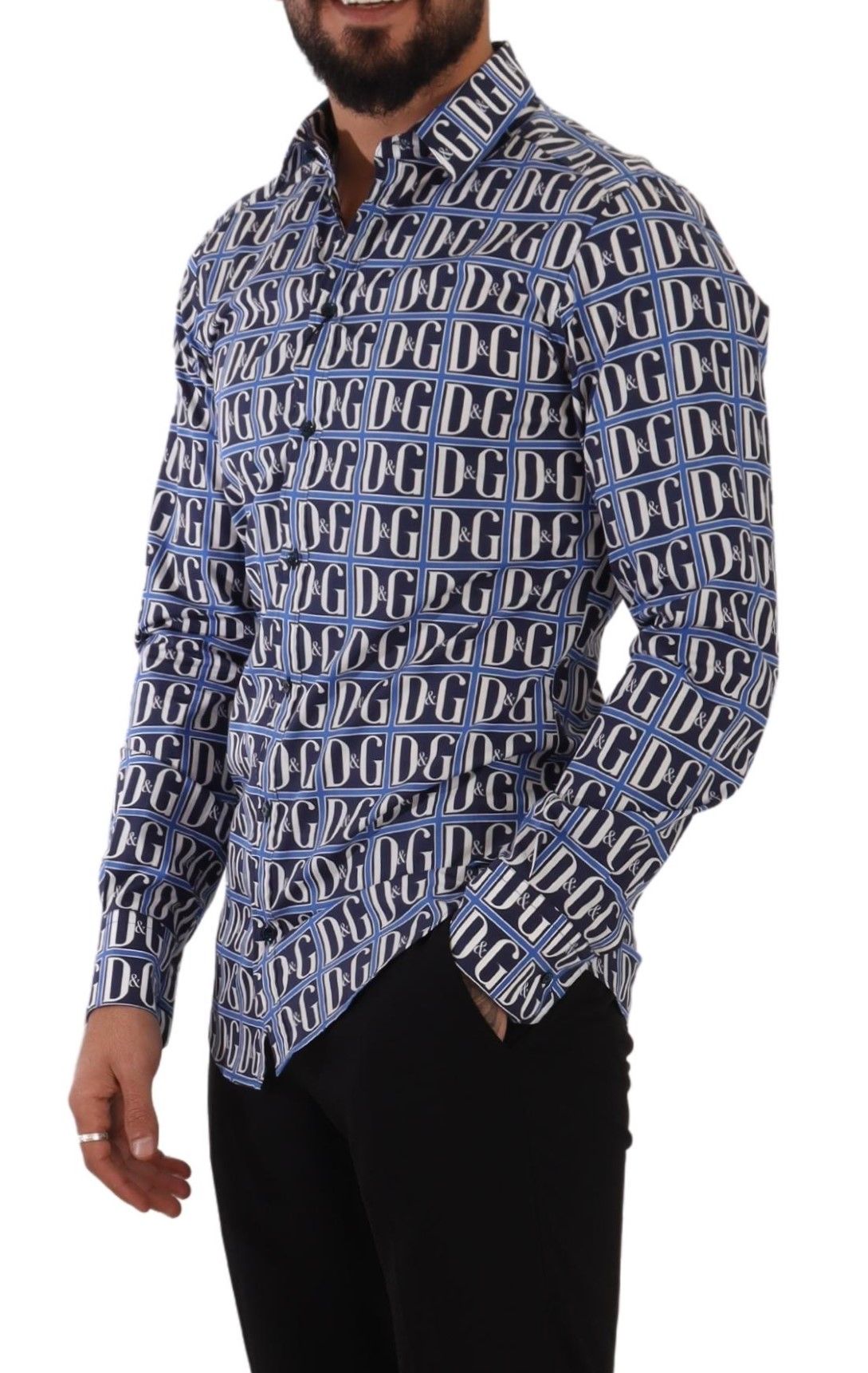 - Slim Fit Blue Logo Cotton Shirt