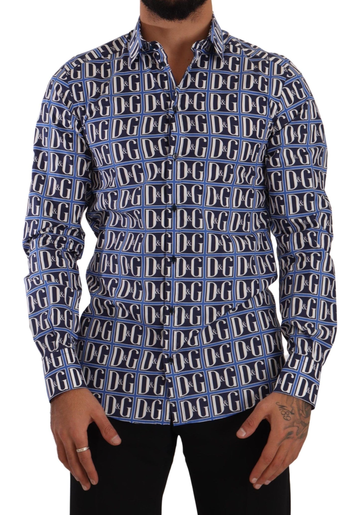 - Slim Fit Blue Logo Cotton Shirt