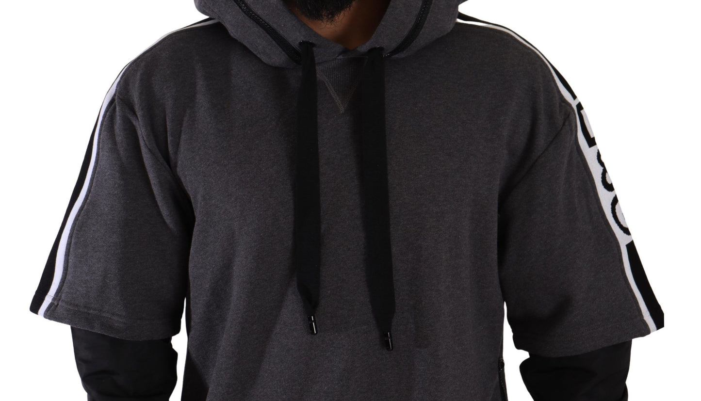 - Elegant Hooded Black & Gray Pullover Sweatshirt
