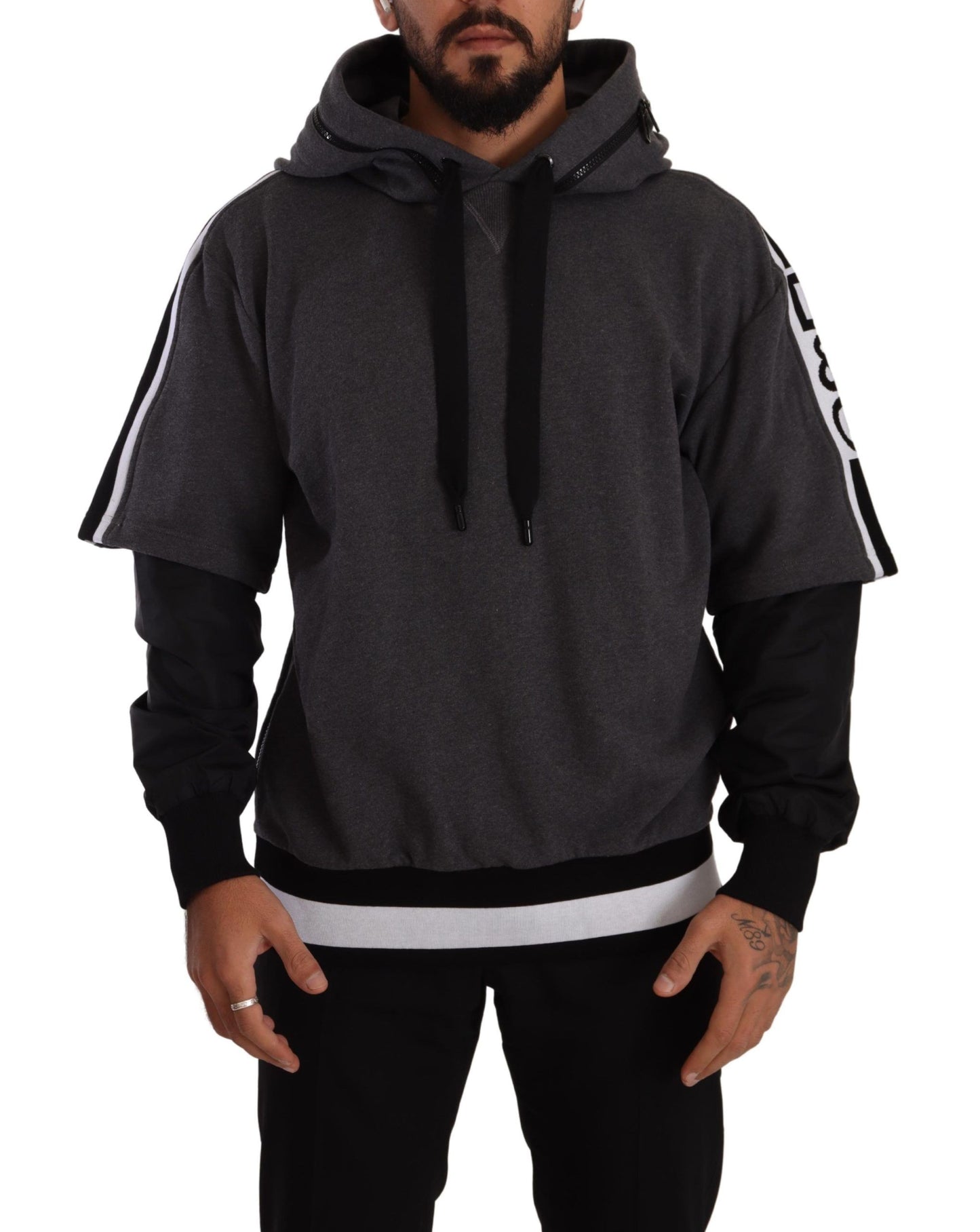 - Elegant Hooded Black & Gray Pullover Sweatshirt