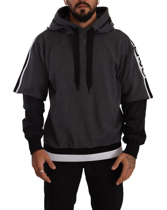 - Elegant Hooded Black & Gray Pullover Sweatshirt