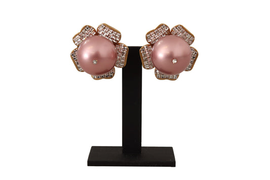 - Elegant Floral Crystal Pearl Clip-On Earrings