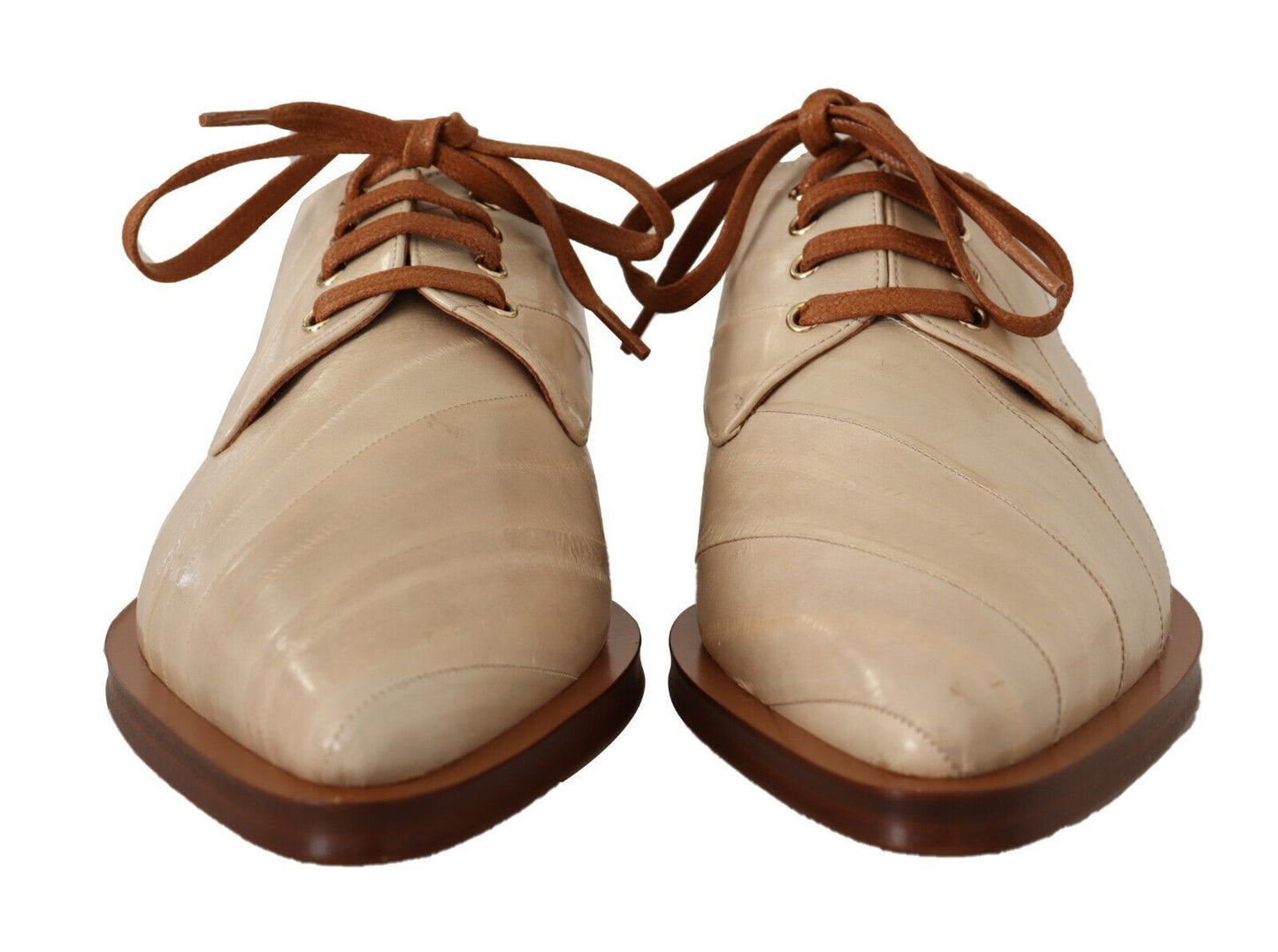 - Elegant Beige Eel Leather Formal Flats
