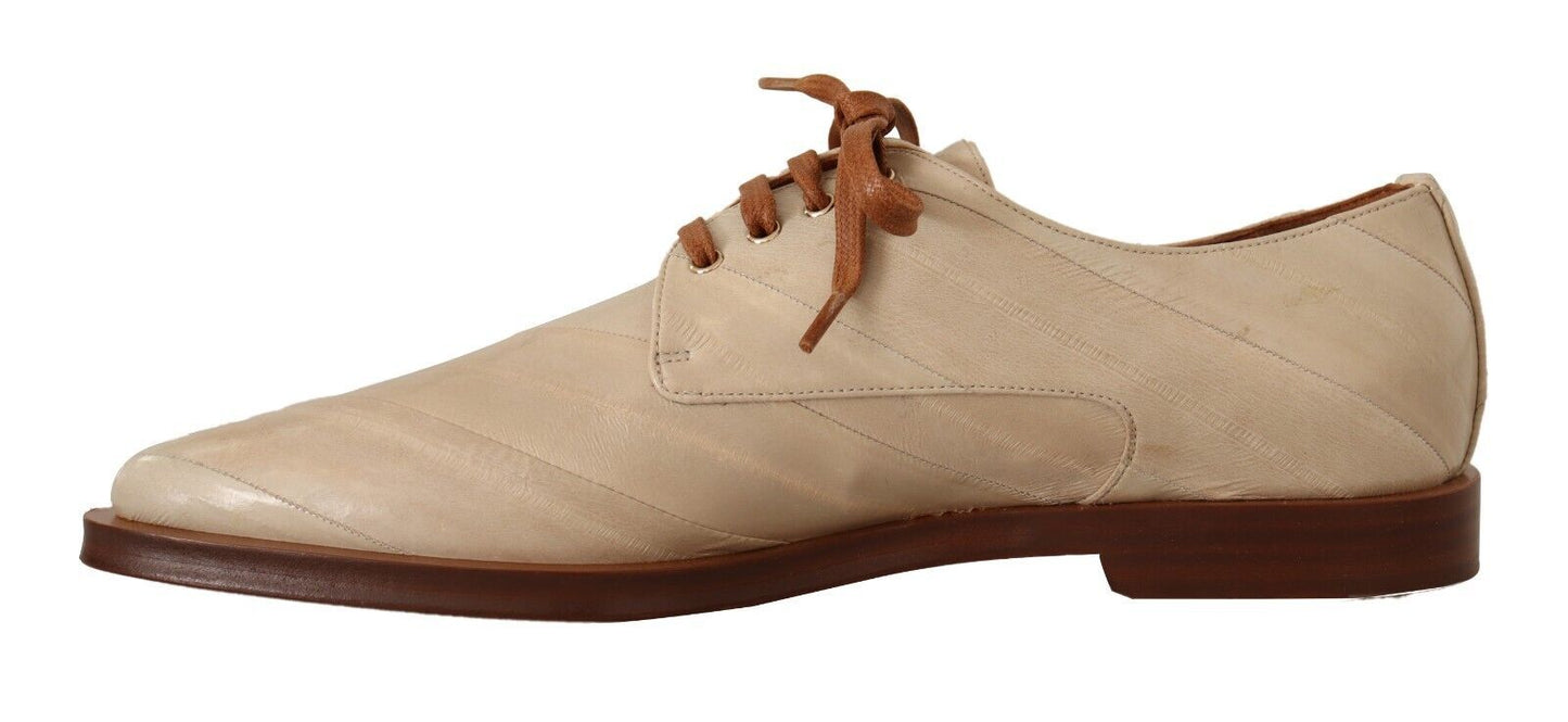 - Elegant Beige Eel Leather Formal Flats