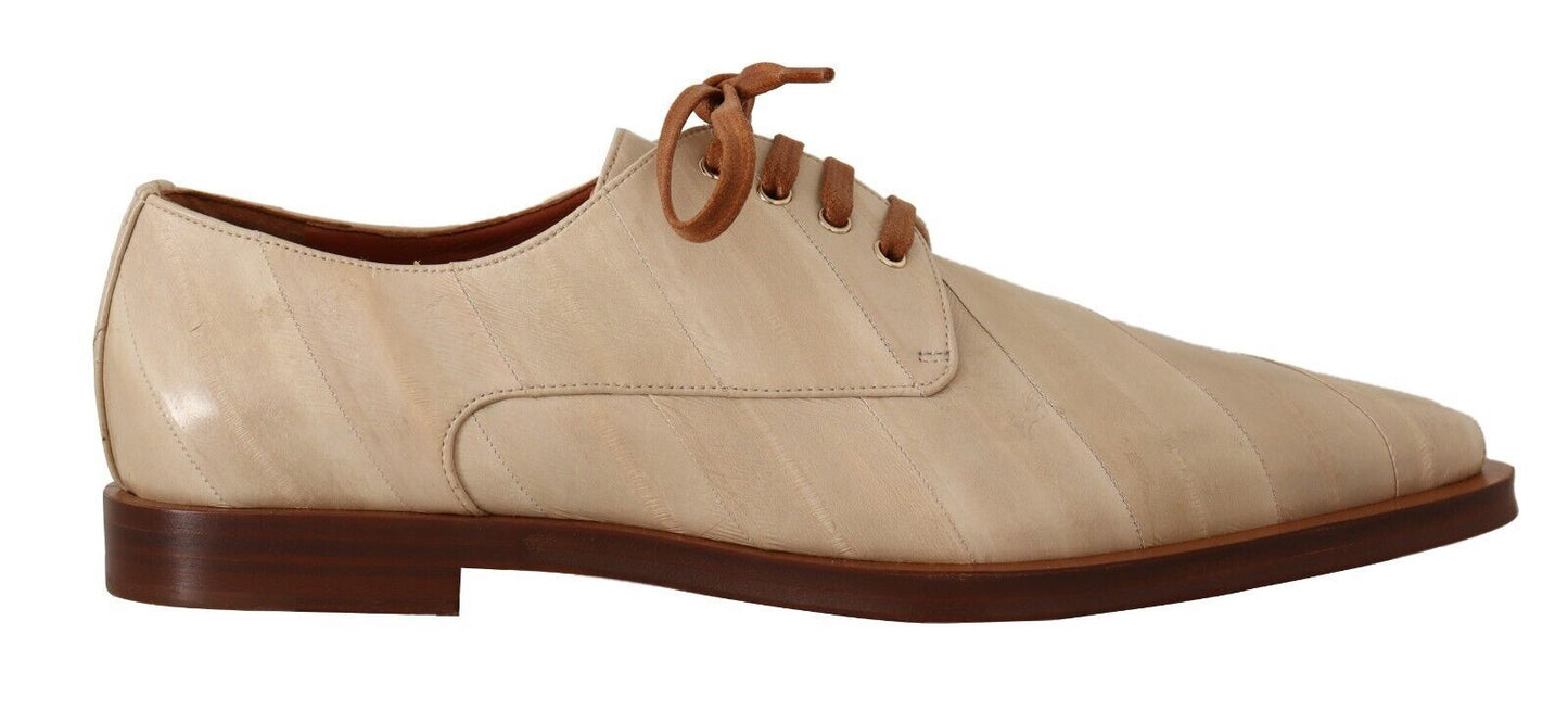 - Elegant Beige Eel Leather Formal Flats