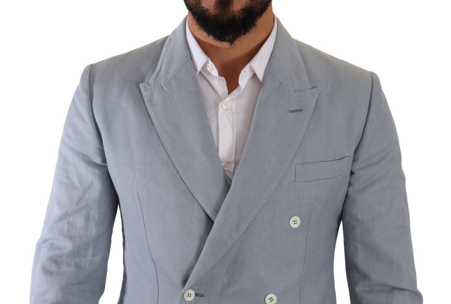 - Elegant Slim Fit Light Blue Double Breasted Blazer