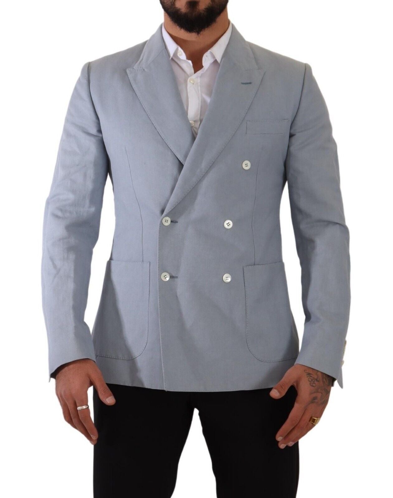 - Elegant Slim Fit Light Blue Double Breasted Blazer