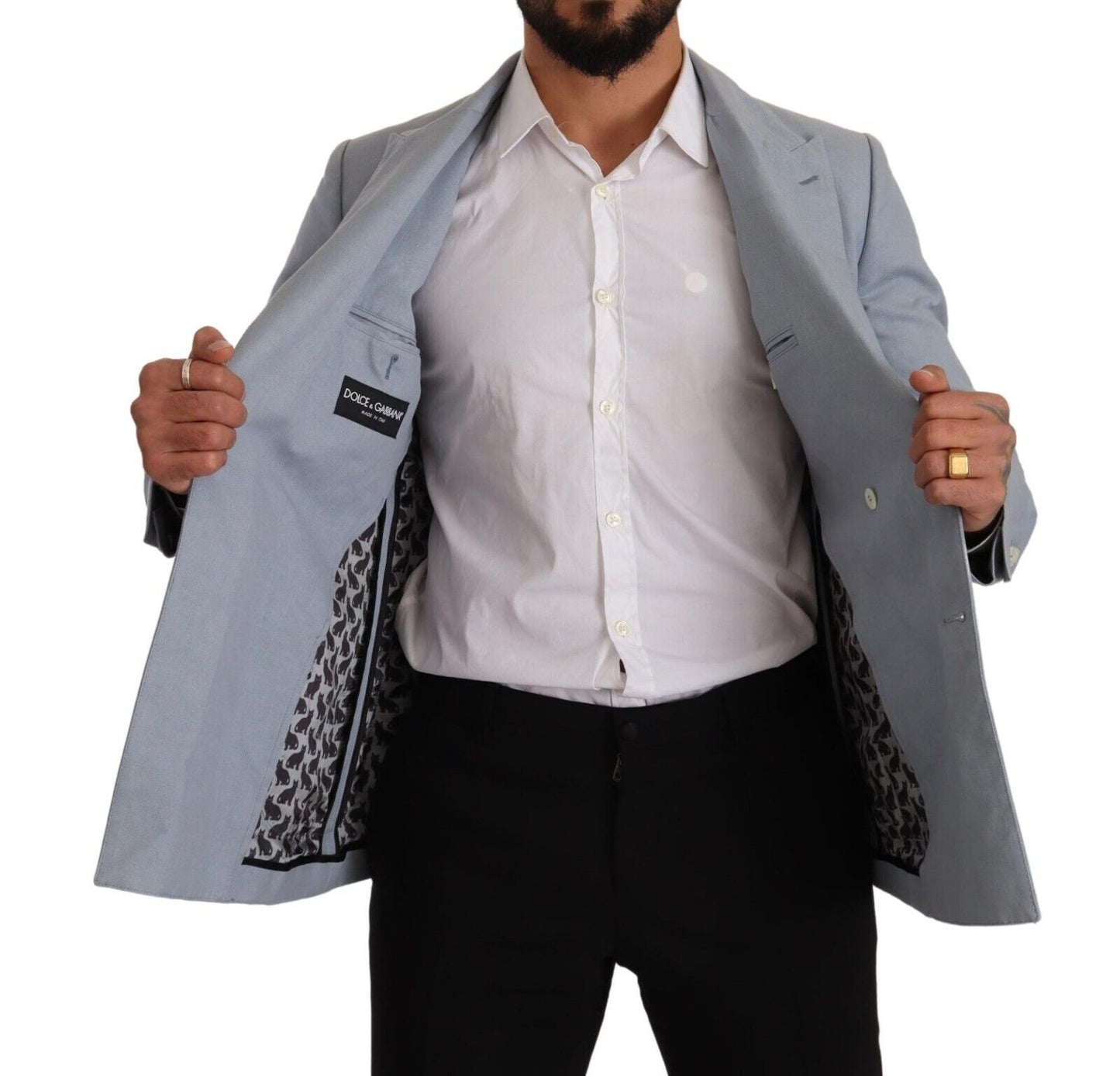 - Elegant Slim Fit Light Blue Double Breasted Blazer