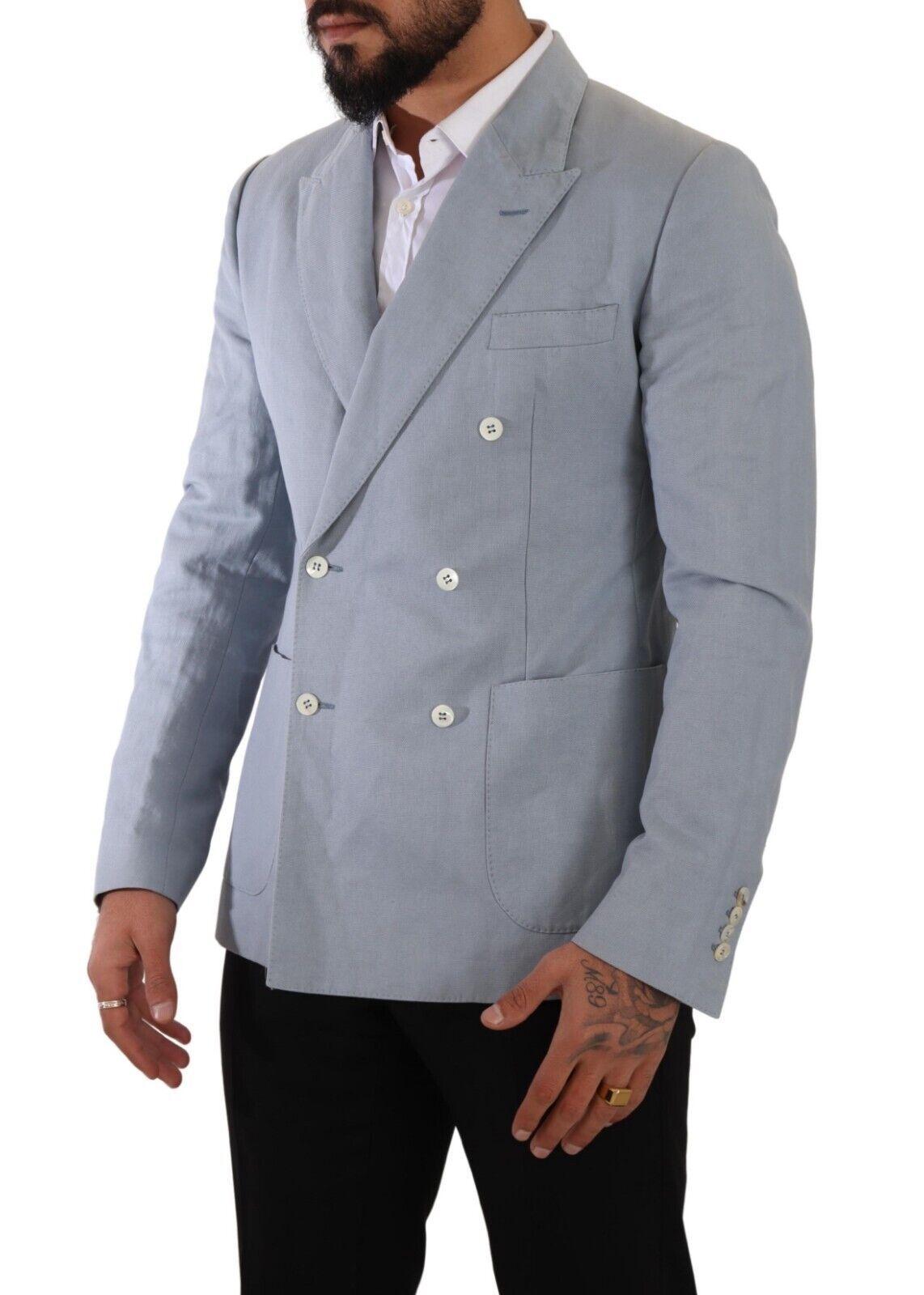 - Elegant Slim Fit Light Blue Double Breasted Blazer