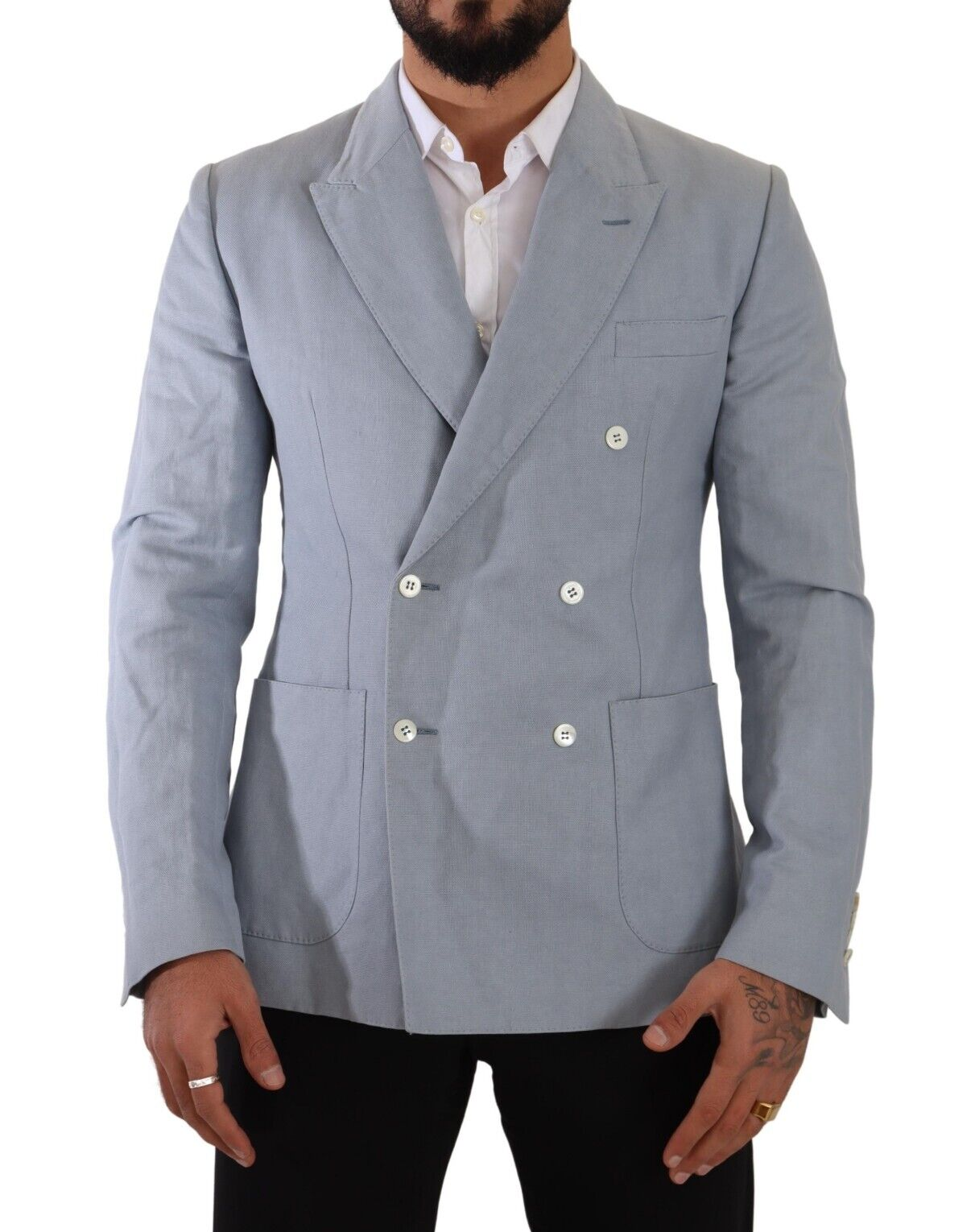 - Elegant Slim Fit Light Blue Double Breasted Blazer