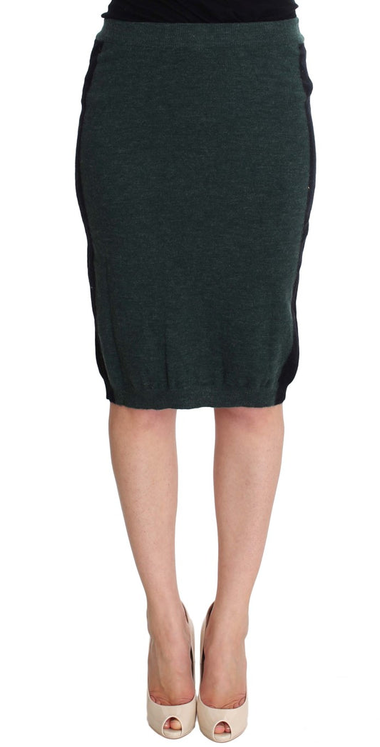 - Emerald Elegance Wool-Blend Pencil Skirt