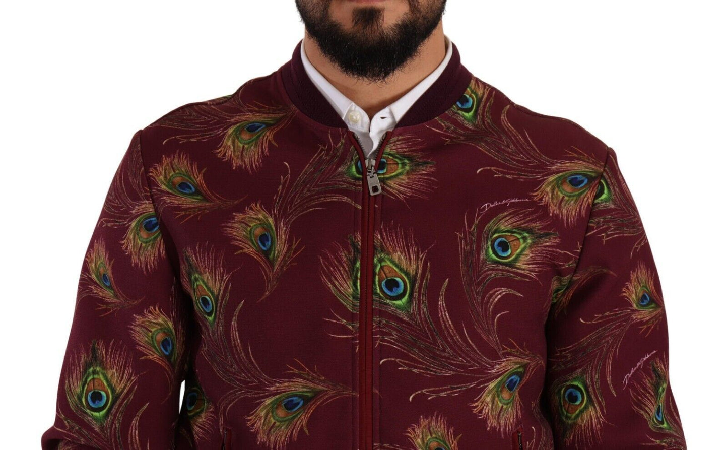 - Radiant Red Peacock Print Bomber Jacket