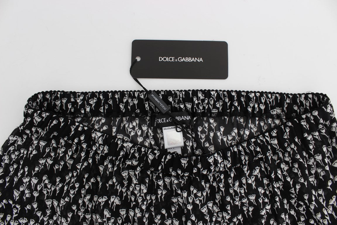 - Elegant Black & White Floral Lace Silk Shorts