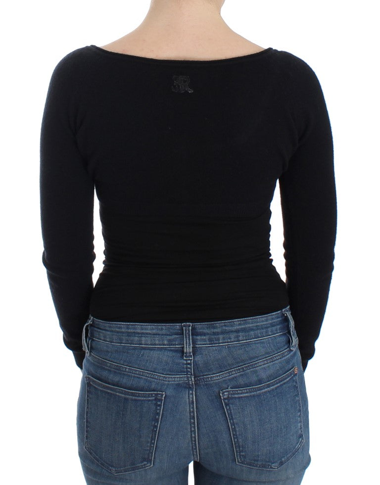 - Chic Cropped Black Wool-Cashmere Sweater