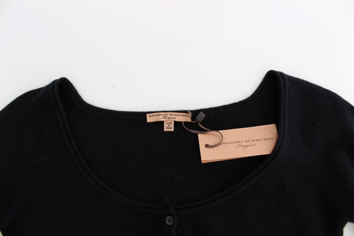- Chic Cropped Black Wool-Cashmere Sweater