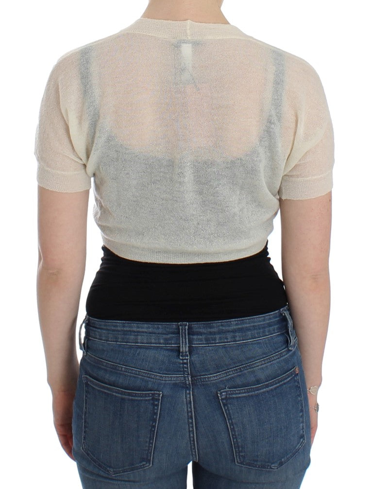 - Elegant Off-White Cropped Alpaca-Wool Blend Sweater