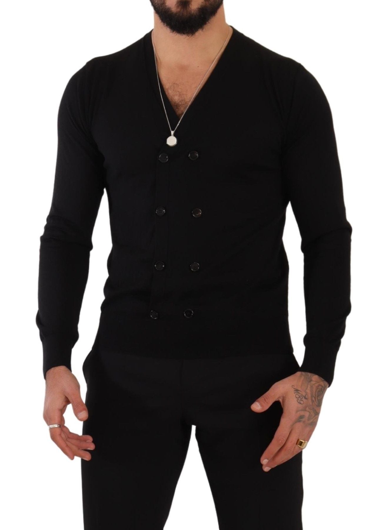 - Elegant V-Neck Black Cashmere Cardigan