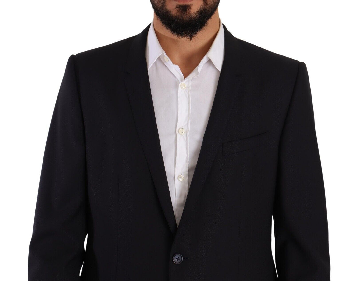 - Elegant Navy Slim Fit Wool Silk Two-Piece Suit