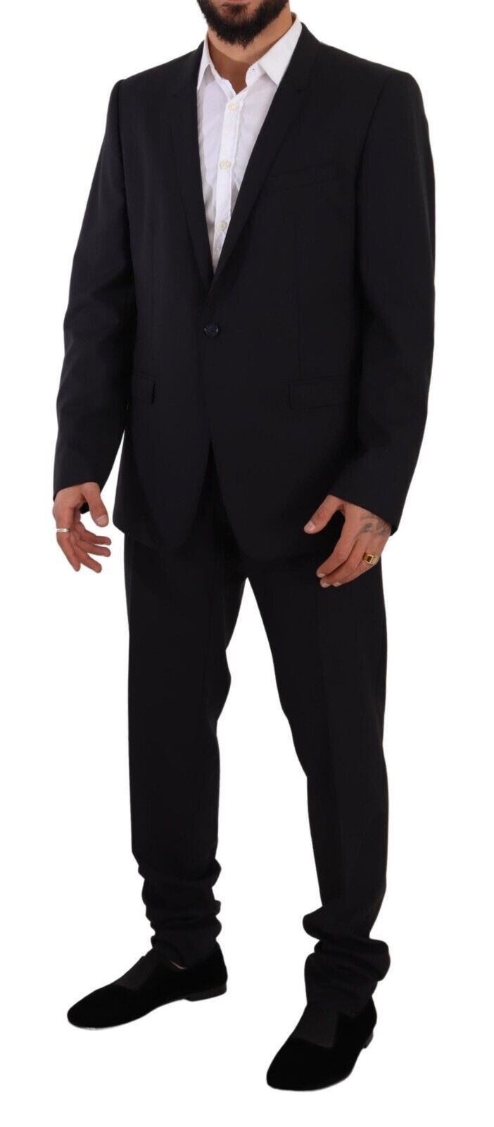 - Elegant Navy Slim Fit Wool Silk Two-Piece Suit