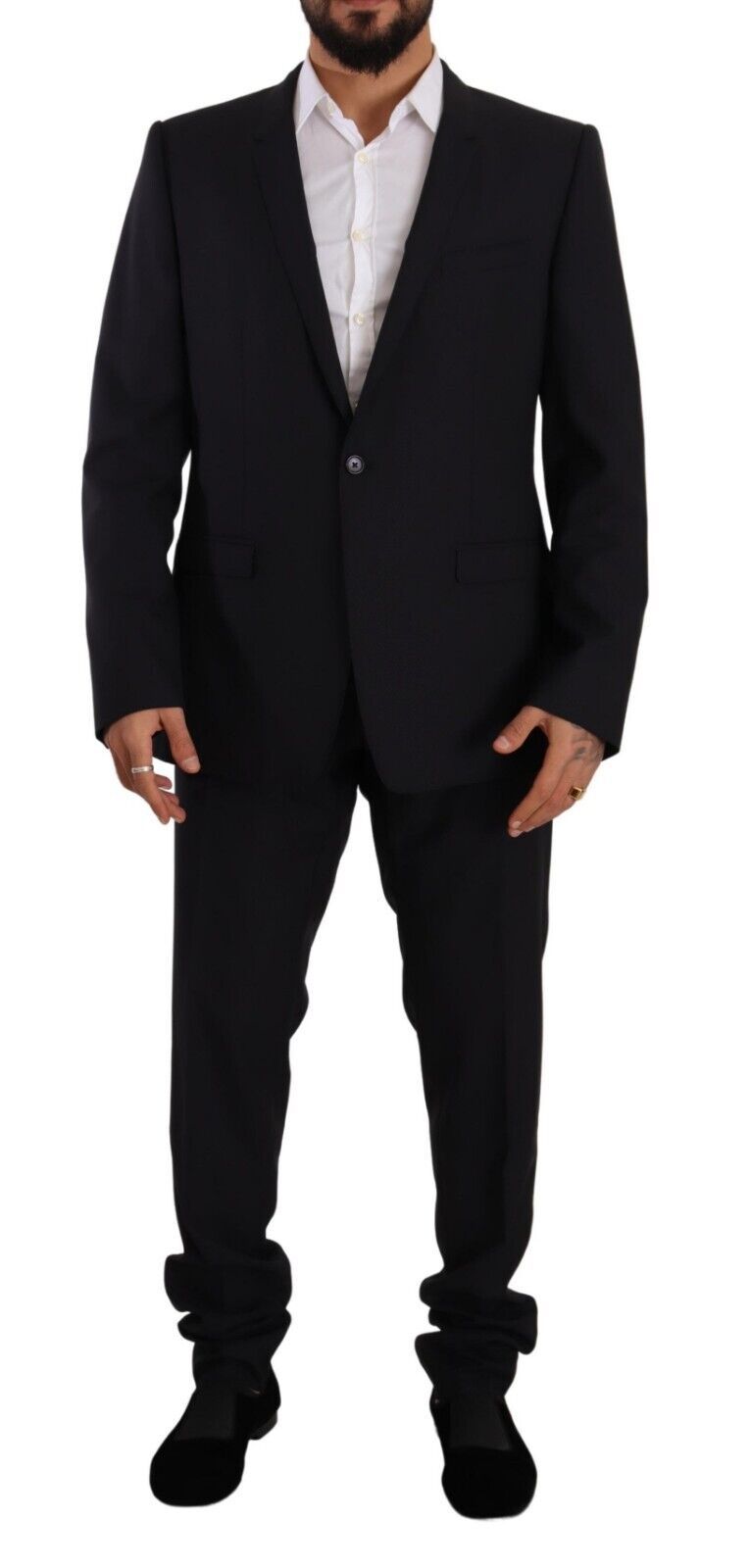 - Elegant Navy Slim Fit Wool Silk Two-Piece Suit