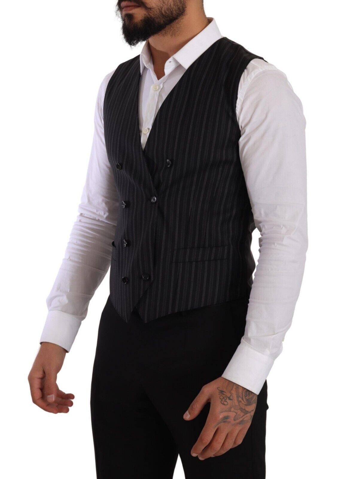 - Elegant Striped Double-Breasted Dress Vest